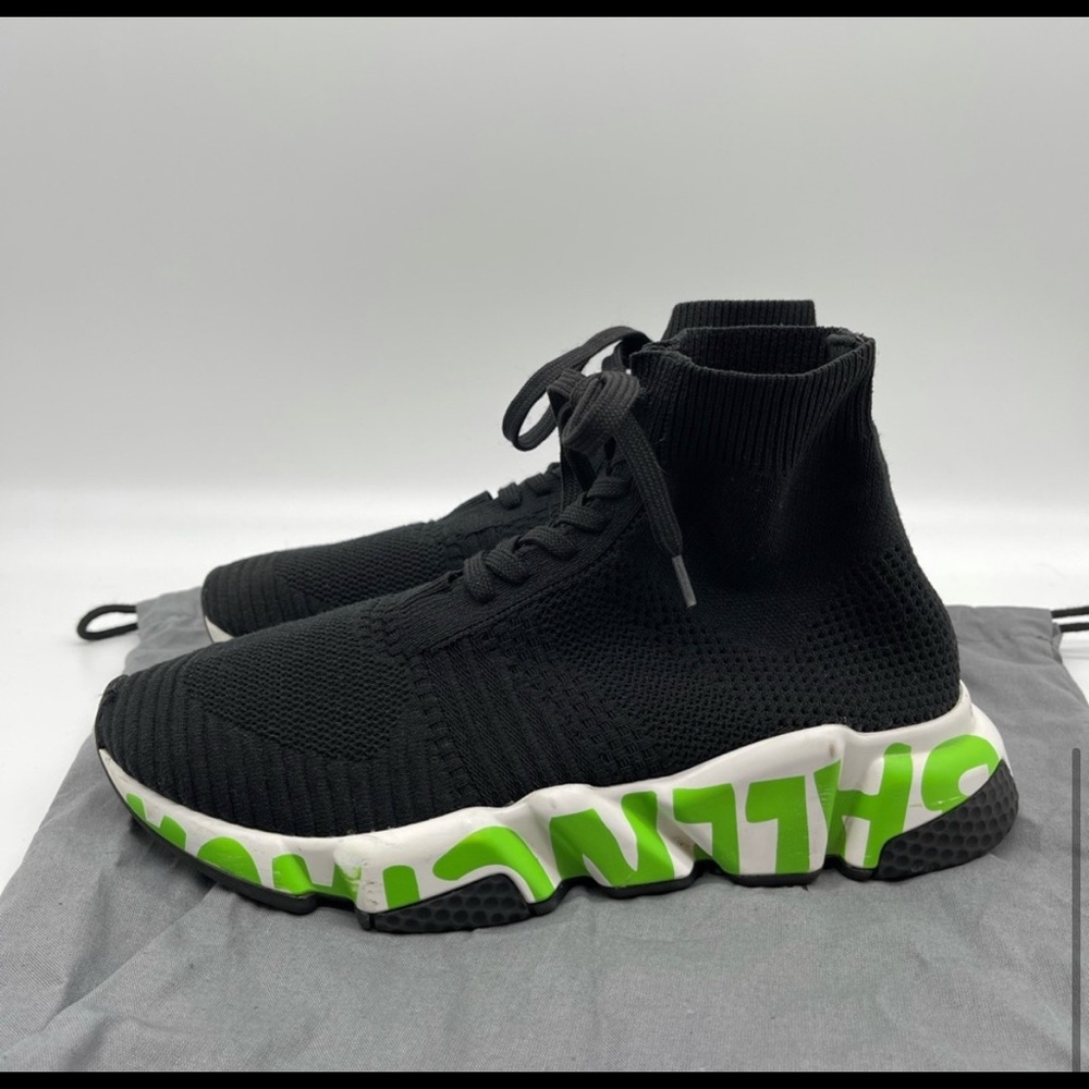 LIKE NEW RARE Balenciaga Speed Knit Lace Up Sneakers with graffiti detail